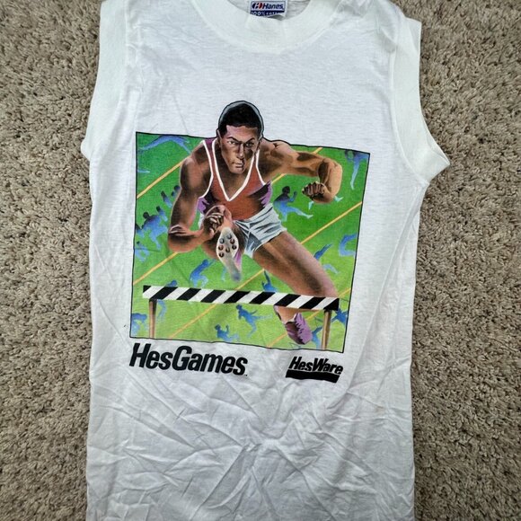 VTG 1984 Hesgames Hesware White Sleeveless T Shirt SMALL Commodore 64 Game - Picture 1 of 11